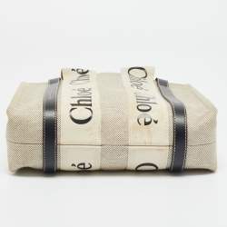 Pre Owned Chloe Black/Beige Canvas and Leather Small Woody Tote