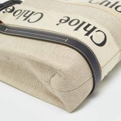 Pre Owned Chloe Black/Beige Canvas and Leather Small Woody Tote