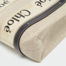 Pre Owned Chloe Black/Beige Canvas and Leather Small Woody Tote