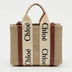 مملوكة مسبقًا حقيبة يد كلوي وودي قماش بيج/بني صغيرة