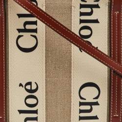 مملوكة مسبقًا حقيبة يد كلوي وودي قماش بيج/بني صغيرة