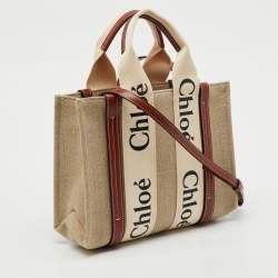 مملوكة مسبقًا حقيبة يد كلوي وودي قماش بيج/بني صغيرة