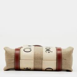 مملوكة مسبقًا حقيبة يد كلوي وودي قماش بيج/بني صغيرة