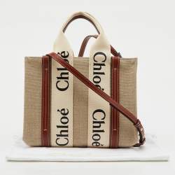 مملوكة مسبقًا حقيبة يد كلوي وودي قماش بيج/بني صغيرة