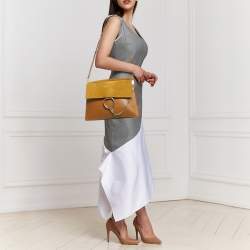 Pre Owned Chloe Tan/Mustard Leather and Suede Faye Medium Shoulder Bag