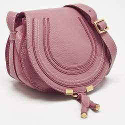 Pre Owned Chloé Pink Leather Mini Marcie Saddle Crossbody Bag
