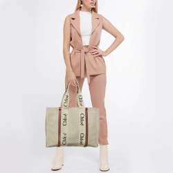 Pre Owned Chloe Beige/Brown Canvas and Leather Large Woody Tote