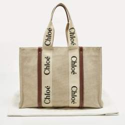 Pre Owned Chloe Beige/Brown Canvas and Leather Large Woody Tote