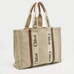 Pre Owned Chloe Beige/Brown Canvas and Leather Large Woody Tote