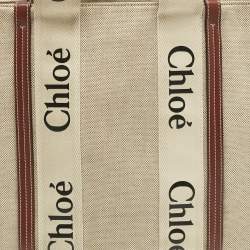 Pre Owned Chloe Beige/Brown Canvas and Leather Large Woody Tote