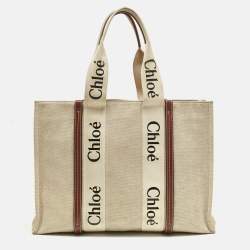 Pre Owned Chloe Beige/Brown Canvas and Leather Large Woody Tote