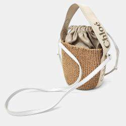 Pre Owned Chloe Beige Leather and Raffia Woody Bucket Bag