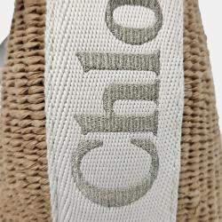 Pre Owned Chloe Beige Leather and Raffia Woody Bucket Bag
