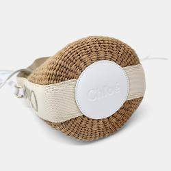 Pre Owned Chloe Beige Leather and Raffia Woody Bucket Bag