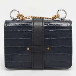 Pre Owned Chloé Navy Blue Croc Embossed Leather Mini Aby Shoulder Bag