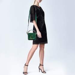Pre Owned Chloe Green Croc Embossed Leather C Mini Crossbody Bag
