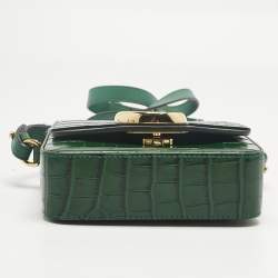 Pre Owned Chloe Green Croc Embossed Leather C Mini Crossbody Bag