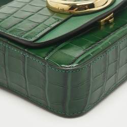 Pre Owned Chloe Green Croc Embossed Leather C Mini Crossbody Bag