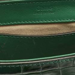 Pre Owned Chloe Green Croc Embossed Leather C Mini Crossbody Bag