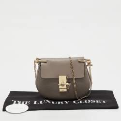 Pre Owned Chloe Taupe Grey Leather Small Drew Shoulder Bag