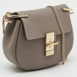 Pre Owned Chloe Taupe Grey Leather Small Drew Shoulder Bag