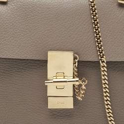 Pre Owned Chloe Taupe Grey Leather Small Drew Shoulder Bag
