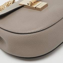 Pre Owned Chloe Taupe Grey Leather Small Drew Shoulder Bag