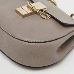 Pre Owned Chloe Taupe Grey Leather Small Drew Shoulder Bag