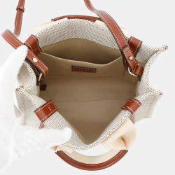 Pre Owned Chloe Woody 2Way Tote Bag Beige/Brown Canvas Leather Size Small