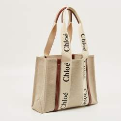 Pre Owned Chloe Beige/Brown Canvas Medium Woody Tote