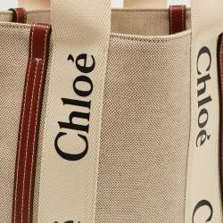 Pre Owned Chloe Beige/Brown Canvas Medium Woody Tote