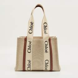 Pre Owned Chloe Beige/Brown Canvas Medium Woody Tote