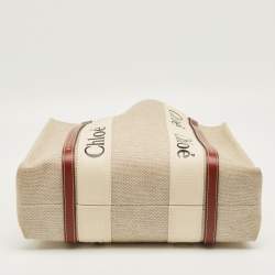Pre Owned Chloe Beige/Brown Canvas Medium Woody Tote