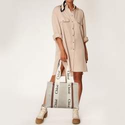 Pre Owned Chloe Beige/Brown Canvas Medium Woody Tote