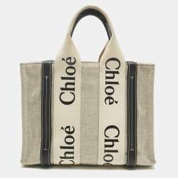 Pre Owned Chloé Beige/Black Canvas and Leather Small Woody Tote