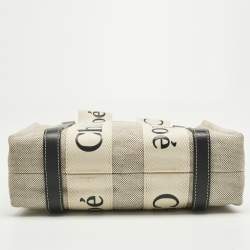 Pre Owned Chloé Beige/Black Canvas and Leather Small Woody Tote