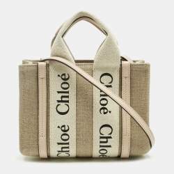 Pre Owned Chloé Pink/Beige Canvas and Leather Mini Woody Tote