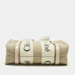 Pre Owned Chloé Pink/Beige Canvas and Leather Mini Woody Tote