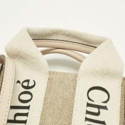 Pre Owned Chloé Pink/Beige Canvas and Leather Mini Woody Tote