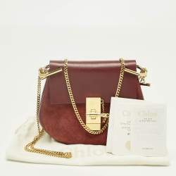 Pre Owned Chloé Burgundy Suede and Leather Small Drew Shoulder Bag