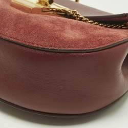 Pre Owned Chloé Burgundy Suede and Leather Small Drew Shoulder Bag