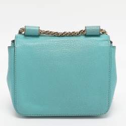 Pre Owned Chloe Turquoise Leather Mini Elsie Crossbody Bag