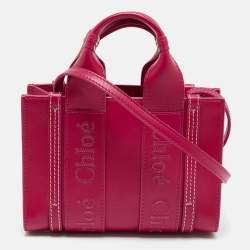 Pre Owned Chloe Magenta Leather Mini Woody Tote