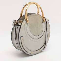 Pre Owned Chloe Grey Leather and Suede Small Pixie Round Crossbody Bag