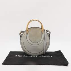 Pre Owned Chloe Grey Leather and Suede Small Pixie Round Crossbody Bag