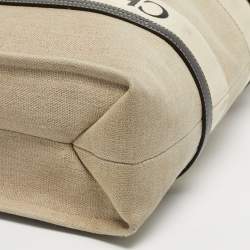 Pre Owned Chloe Beige/Black Canvas and Leather Large Woody Tote