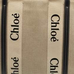 Pre Owned Chloe Beige/Black Canvas and Leather Large Woody Tote