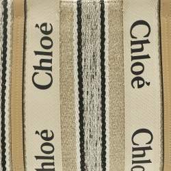 Pre Owned Chloé Beige/Black Canvas and Leather Medium Striped Woody Tote