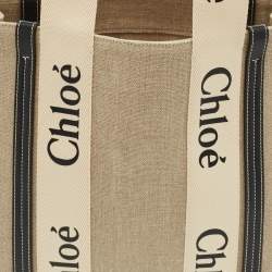 Pre Owned Chloé Beige/Navy Blue Canvas Medium Woody Tote