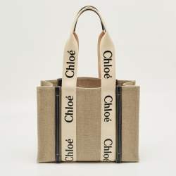 Pre Owned Chloé Beige/Navy Blue Canvas Medium Woody Tote